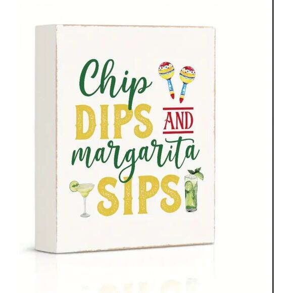 Summer Wood Box Block Sign Summer Days Chips, Dips And Margarita Sips Sign - Picture 2 of 3